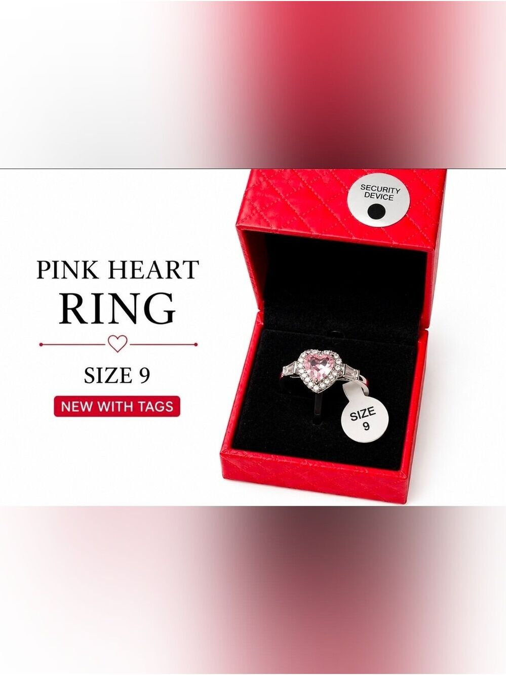 Pink Heart Rhinestone Statement Ring Size 9 NWT Costume Jewelry
